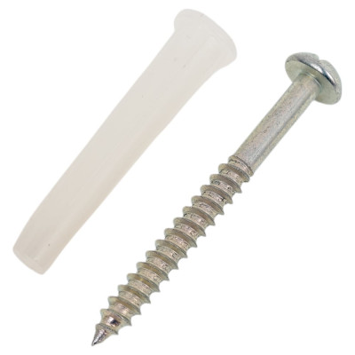 Набор vipкрепеж белый дюбель 8x45, шуруп 5x50 плоская головка, цинк, 4+4 шт. 11504 VIPS