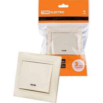 Одноклавишный выключатель TDM ELECTRIC с подсветкой, слоновая кость Лама SQ1815-0104