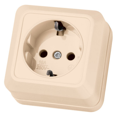 Розетка открытой установки 2П+З IP20 16А, слоновая кость TDM ELECTRIC Ладога SQ1801-0016