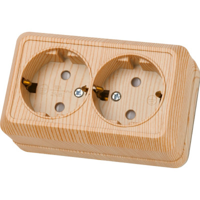 Розетка TDM ELECTRIC двойная 2П+З открытой установки с защитными шторками IP20 16А, сосна, серия "Ладога" SQ1801-0056