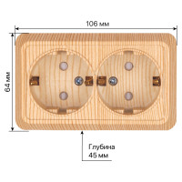 Розетка TDM ELECTRIC двойная 2П+З открытой установки с защитными шторками IP20 16А, сосна, серия "Ладога" SQ1801-0056