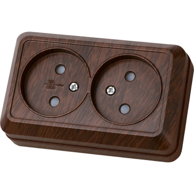 Розетка TDM ELECTRIC двойная 2П открытой установки с защитными шторками IP20 10А, бук, серия "Ладога" SQ1801-0039