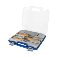 Набор плоских стамесок: 8, 16, 22мм, длина 140мм, CR-V, деревянные рукоятки, точильный камень, 3шт, кейс КОБАЛЬТ 245-886