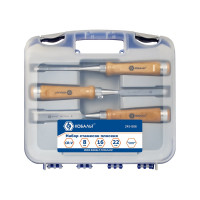Набор плоских стамесок: 8, 16, 22мм, длина 140мм, CR-V, деревянные рукоятки, точильный камень, 3шт, кейс КОБАЛЬТ 245-886