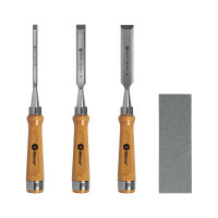 Набор плоских стамесок: 8, 16, 22мм, длина 140мм, CR-V, деревянные рукоятки, точильный камень, 3шт, кейс КОБАЛЬТ 245-886