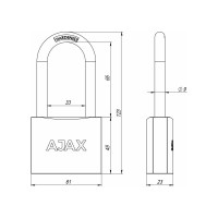 Навесной замок AJAX PD-01-63-L англ. 3 кл., длинная дужка, коробка 42243