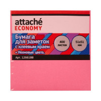 Стикеры Attache Economy 51x51 мм неоновые 8 цветов, 1 блок, 400 листов 1266188