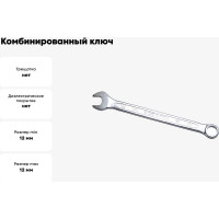 Комбинированный ключ удлинённый IZELTAS 12мм, длина 178 мм, 330020012