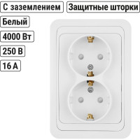Двойная розетка c защитными шторками, белая 2П+З 16А TDM ELECTRIC Валдай SQ1804-0026