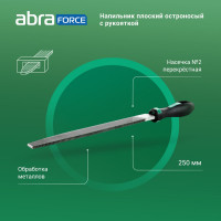 Напильник Abraforce плоский остроносый, 250 мм, с рукояткой, перекрестная насечка №2 АМ154584