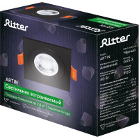 Встраиваемый потолочный светильник RITTER Artin 94x94x25мм, монтажное отверстие 75x75мм GU5.3 алюминий, черный  51424 4