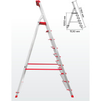 Профессиональная стремянка Новая Высота NV3118, 1x9 ступеней 130 мм, органайзер, Max нагр. 180 кг, 2К башмаки, 3118109