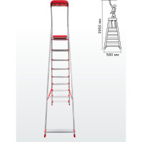 Профессиональная стремянка Новая Высота NV3118, 1x9 ступеней 130 мм, органайзер, Max нагр. 180 кг, 2К башмаки, 3118109