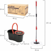Швабра с отжимом и ведром LAIMA 7л/5л TONE MOP, две насадки в комплекте, черно-красный 607487