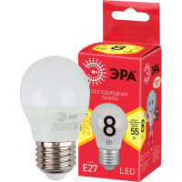 Светодиодная лампочка ЭРА RED LINE LED P45-8W-827-E27 R 8 Вт шар теплый белый свет, Б0053028