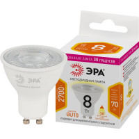 Светодиодная лампочка ЭРА STD LED Lense MR16-8W-827-GU10 GU10 8Вт линзованная софит теплый белый свет, Б0054941