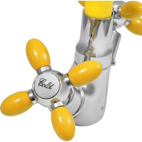 Смеситель для мойки Juguni двуручный, с гибким силиконовым изливом (желтый), гайка 0402.143