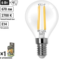 Лампа светодиодная E14 "Филамент" G45-6 Вт-230 В-2700 К TDM ELECTRIC SQ0340-0277