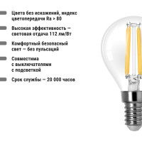 Лампа светодиодная E14 "Филамент" G45-6 Вт-230 В-2700 К TDM ELECTRIC SQ0340-0277