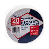 Универсальная изолента Grisard Electric 0,18x19 мм, белая, 20 м, 10 шт. GRE-013-0003
