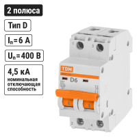 Автоматический выключатель TDM ELECTRIC ВА47-29 2Р 6А 4.5кА D SQ0206-0153