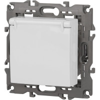 Розетка со шторками с крышкой ЭРА Elegance 2P+E Schuko, 16A-250В, IP20, белый 14-2103-01 Б0034278