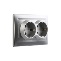 Розетка Smartbuy 2-местная с заземлением 16А серебро, Венера SBE-01s-16-S2-Z-c