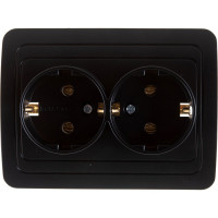 Розетка Smartbuy 2-местная с заземлением 16А черная, Марс SBE-02b-16-S2-Z-c