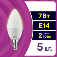 Светодиодная лампа REV свеча C37 7Вт E14 2700K 560Лм упаковка 5 шт. 62038 3
