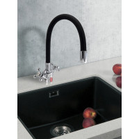 Смеситель для кухни ARCO DA VELLA маховик крест, с гайкой, гибкий излив черный А48(1)07BL 13796