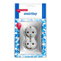 Розетка Smartbuy 2-местная с заземлением 16А серебро, Венера SBE-01s-16-S2-Z-c
