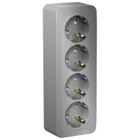 4-ая розетка Systeme Electric BLANCA О/У, с заземлением, со шторками, АЛЮМИНИЙ BLNRA011413