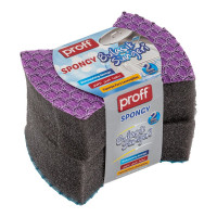 Губка для мытья посуды PROFF PLASTIK "proff" 105x65 мм, 2 шт/уп, с цветным абразивом, фигурная, серая 1/30 УИ-2601540