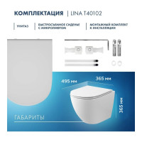 Подвесной унитаз Teymi Lina S безободковый, сиденье микролифт T40102 ЦБ-00260333