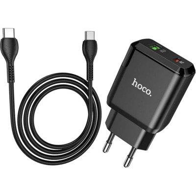 Hoco Сзу n5 favor 1xusb, 1xusb-c, pd20w, qc3.0 + usb-c кабель type-c, 1м (черный) 0L-00050621