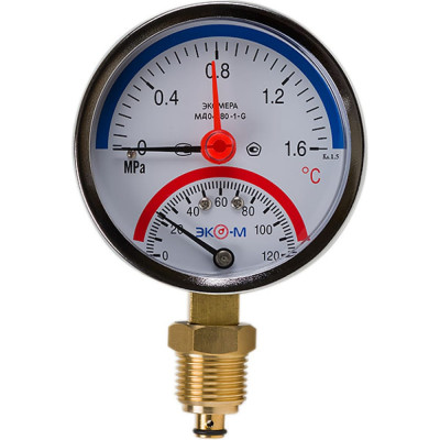 ЭКО-М Термоманометр Экомера G1\4 с переходником на G1\2 МД04-80-G-1,6МПа-120-РИ