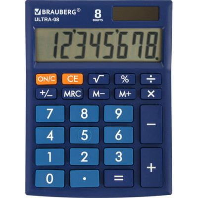 BRAUBERG Калькулятор настольный ULTRA-08-BU, КОМПАКТНЫЙ 154x115мм, 8 разрядов, СИНИЙ, 250508