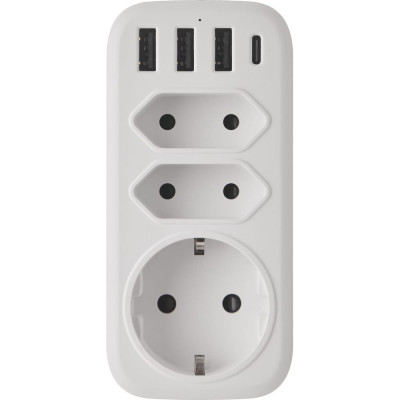 Тройник idealim Adapter-3r-3usb-1typeC-white