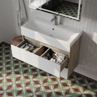 IDDIS Тумба с умывальником подвесная с ящиками, 80 см, белая/под дерево, Zodiac, , подходит ум. 3508000i28 ZOD8AB0i95K