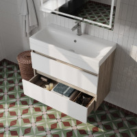 IDDIS Тумба с умывальником подвесная с ящиками, 80 см, белая/под дерево, Zodiac, , подходит ум. 3508000i28 ZOD8AB0i95K