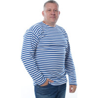 Плотная тельняшка с длинным рукавом БЕРТА 100% хлопок, голубая полоса 700г-48-50