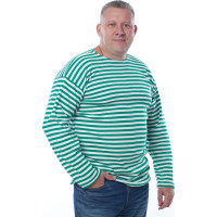Плотная тельняшка с длинным рукавом БЕРТА 100% хлопок, зеленая полоса 700з-56-58