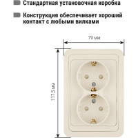 Розетка двойная слоновая кость, с защитными шторками с заземлением 16А серия "Валдай" TDM ELECTRIC SQ1804-0126