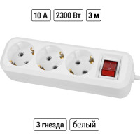 Удлинитель сетевой TDM ELECTRIC с выключателем, 3 розетки, 3 метра, с заземлением, ПВС 3х0,75 мм2 10А 250В, белый, SQ1303-1101