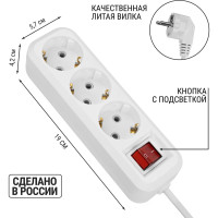 Удлинитель сетевой TDM ELECTRIC с выключателем, 3 розетки, 3 метра, с заземлением, ПВС 3х0,75 мм2 10А 250В, белый, SQ1303-1101