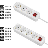 Удлинитель сетевой TDM ELECTRIC с выключателем, 3 розетки, 3 метра, с заземлением, ПВС 3х0,75 мм2 10А 250В, белый, SQ1303-1101