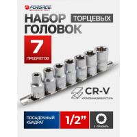 Набор головок Е-профиль (7 шт; 1/2"; E10/E12/E14/E16/E18/E20/E22) на планке Forsage F-4073(6389)