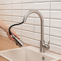 Смеситель для кухни СоюзКран выдвижной излив 40 см., керамический картридж 35 мм., нержавеющая сталь SS01-E132 567-093