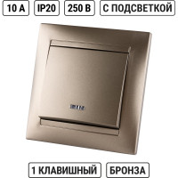 Выключатель 1 клавишный с подсветкой TDM ELECTRIC 10А бронза серия "Лама" SQ1815-0704