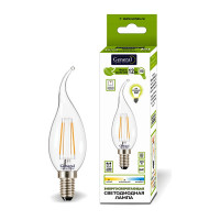 Светодиодная лампа General Lighting Systems Филамент прозрачный E14 12Вт 950Лм 6500К Холодный белый Свеча на ветру GLDEN-CWS-12-230-E14-6500 661004